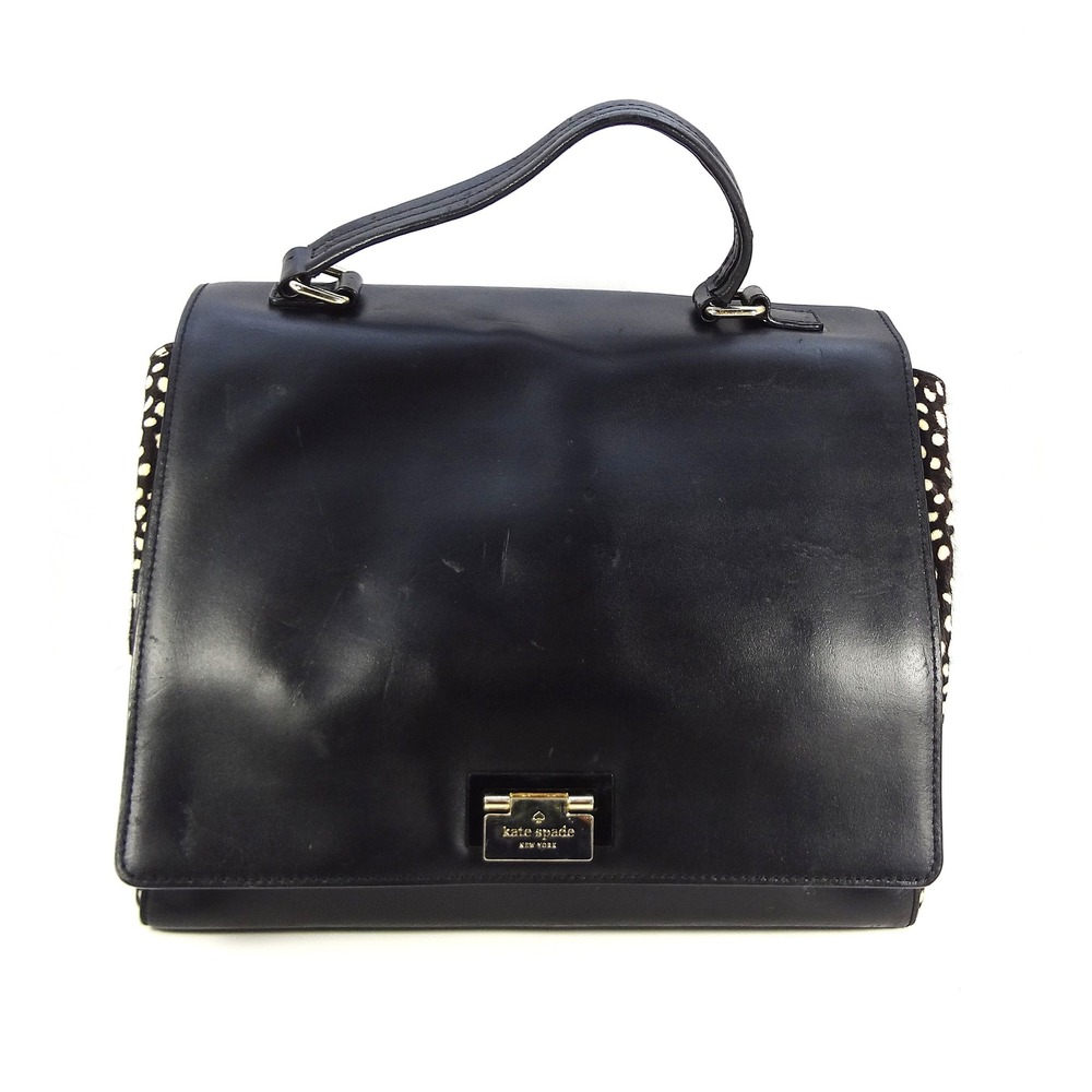 Kate Spade Top-Handle‎ Satchel Bag Black Leather Spotted Haircalf Side Panels